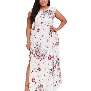 Torrid Maxi Challis Tie-Front Dress White Floral Size 5x Casual Cottage Core